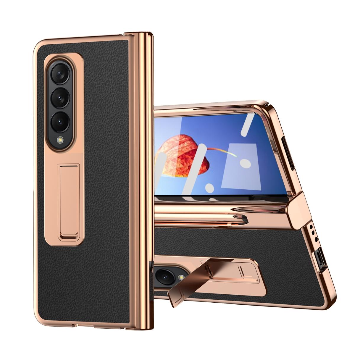 For Samsung Galaxy Z Fold4 5G Premium Litchi Leather Hinged Phone Case - With Pen - Blue