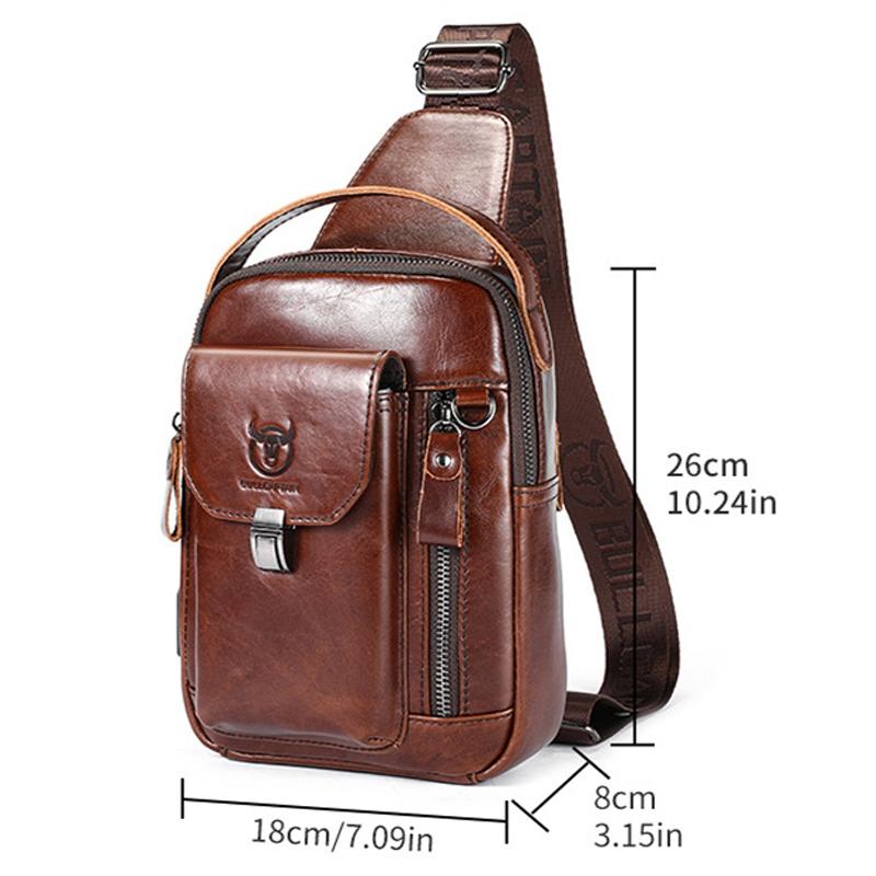 Large Retro Cowhide Crossbody Bag With Usb Port - Coffee