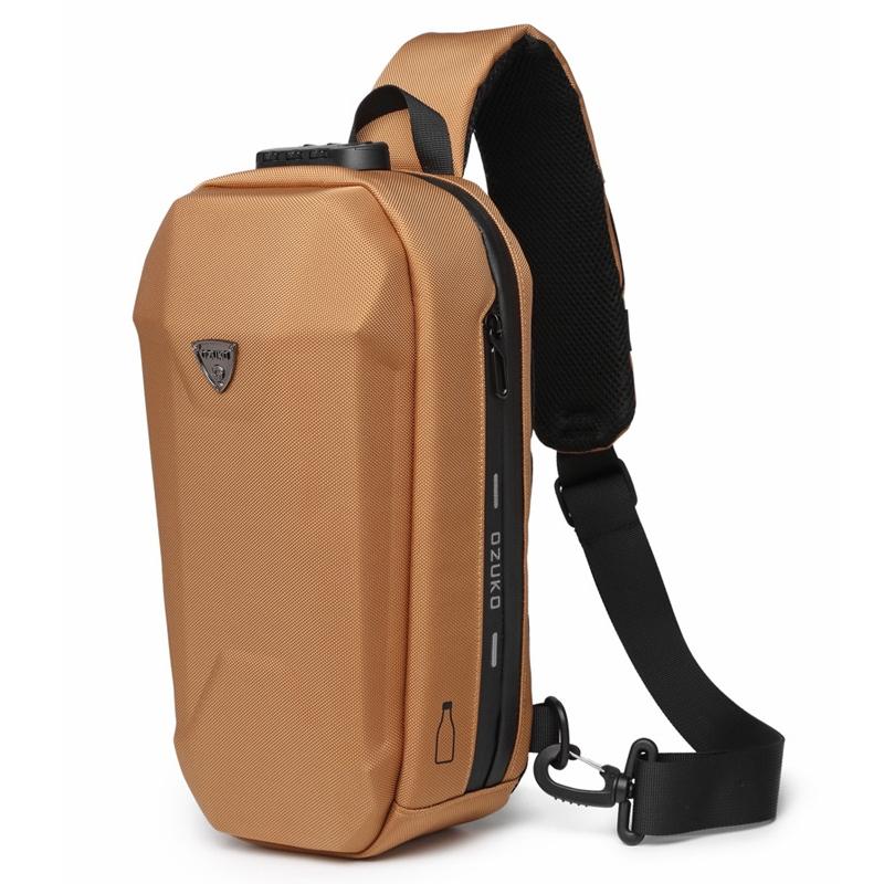 Waterproof Men Chest Bag Usb Charging Port Anti Theft Oxford Cloth Messenger Bag - Black