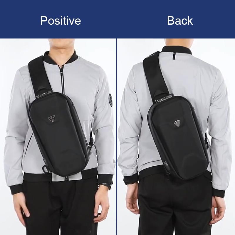 Waterproof Men Chest Bag Usb Charging Port Anti Theft Oxford Cloth Messenger Bag - Black