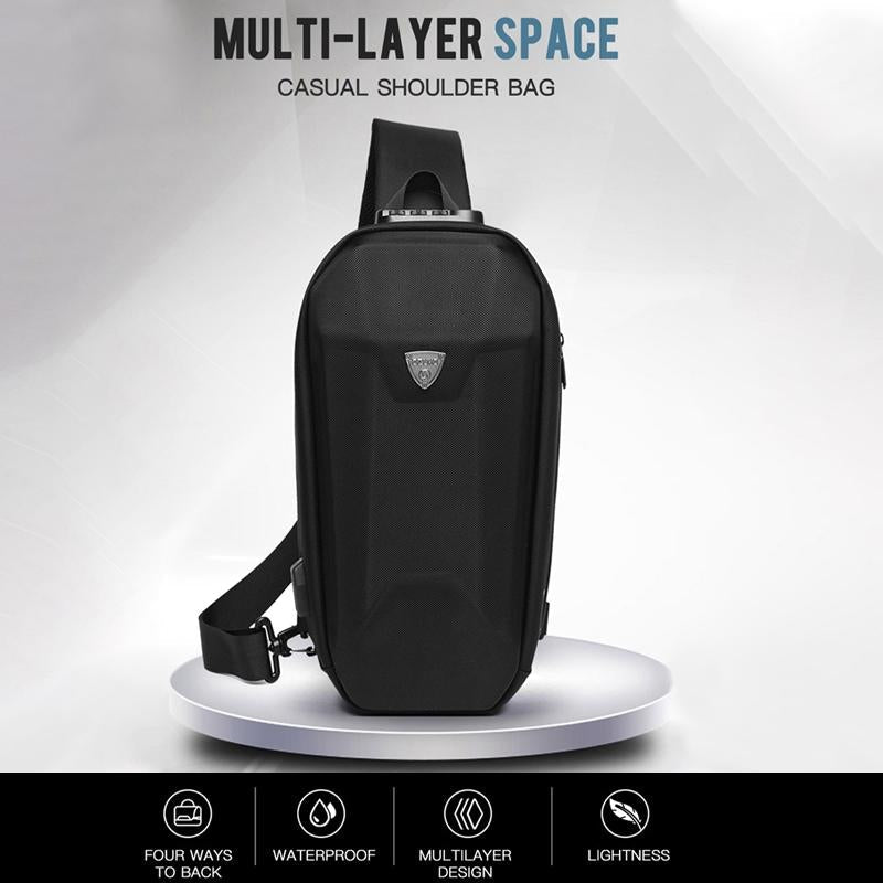 Waterproof Men Chest Bag Usb Charging Port Anti Theft Oxford Cloth Messenger Bag - Black