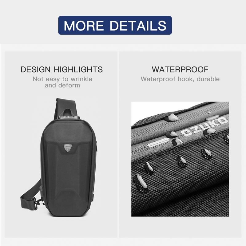 Waterproof Men Chest Bag Usb Charging Port Anti Theft Oxford Cloth Messenger Bag - Black
