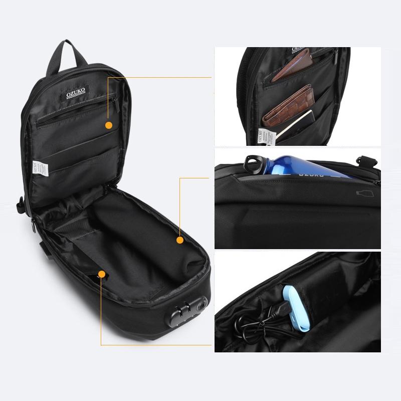 Waterproof Men Chest Bag Usb Charging Port Anti Theft Oxford Cloth Messenger Bag - Black