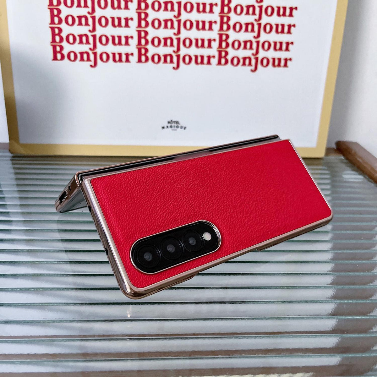 For Samsung Galaxy Z Fold4 5G Leather Phone Case - Nano Plating - Red