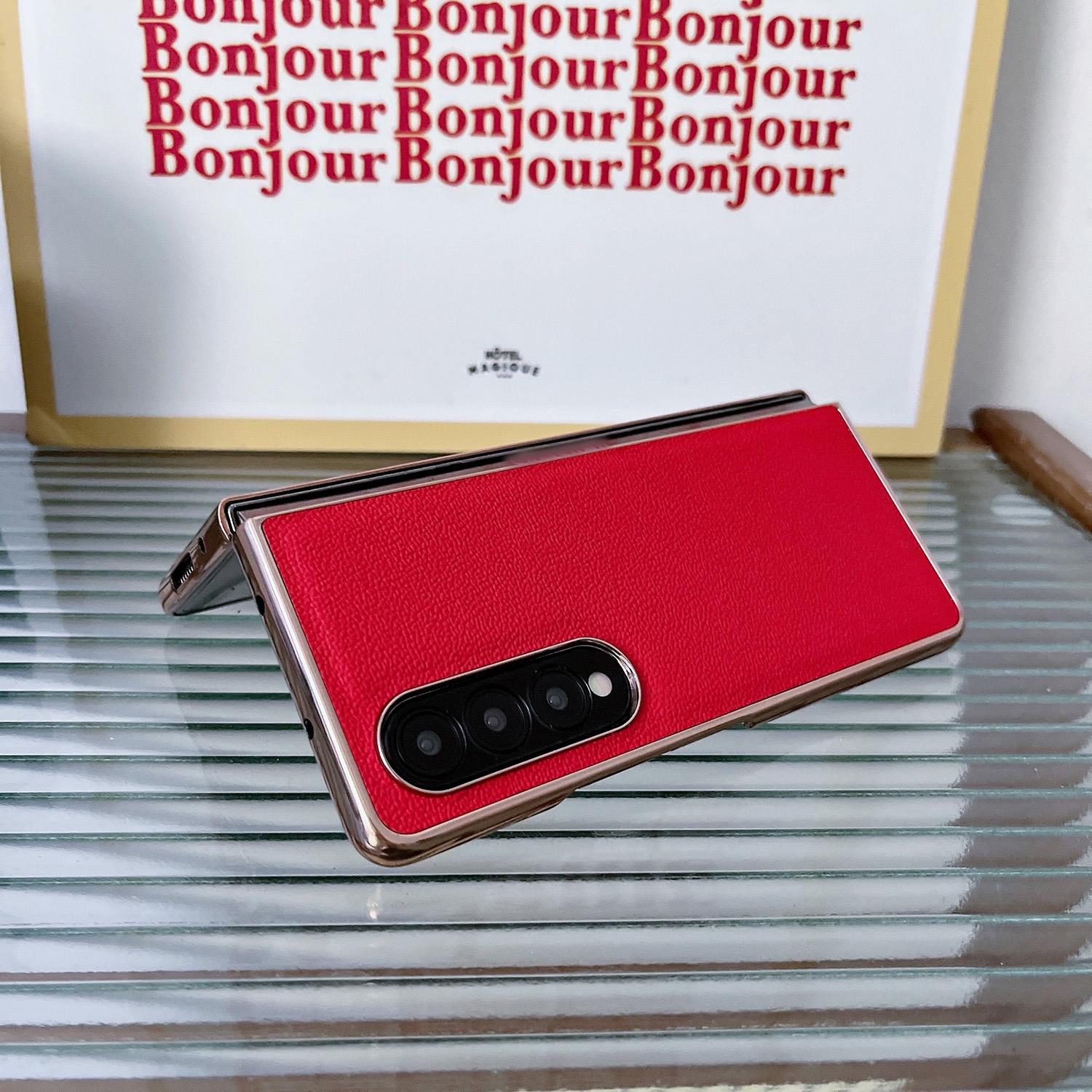 For Samsung Galaxy Z Fold4 5G Leather Phone Case - Nano Plating - Red