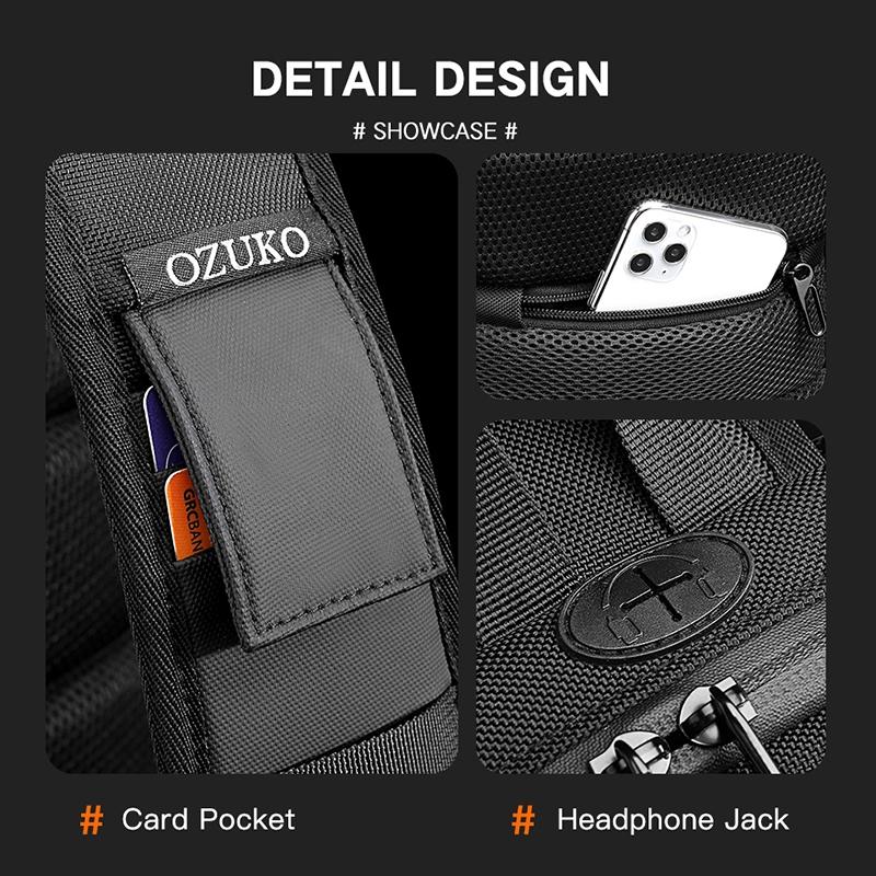 Waterproof Anti Theft Messenger Bag With Usb Port Men Oxford Cloth Shoulder Bag Black