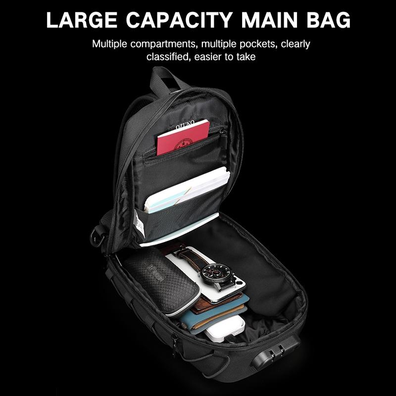 Waterproof Anti Theft Messenger Bag With Usb Port Men Oxford Cloth Shoulder Bag Black