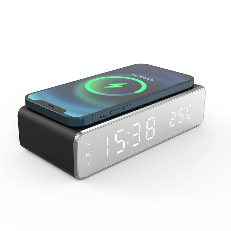 Wireless Charging Desktop Phone With Clock &amp; Temperature Display - Black