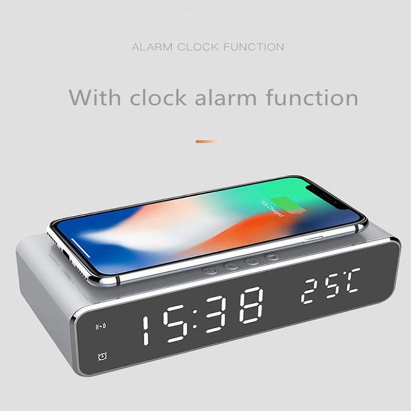 Wireless Charging Desktop Phone With Clock & Temperature Display - Black