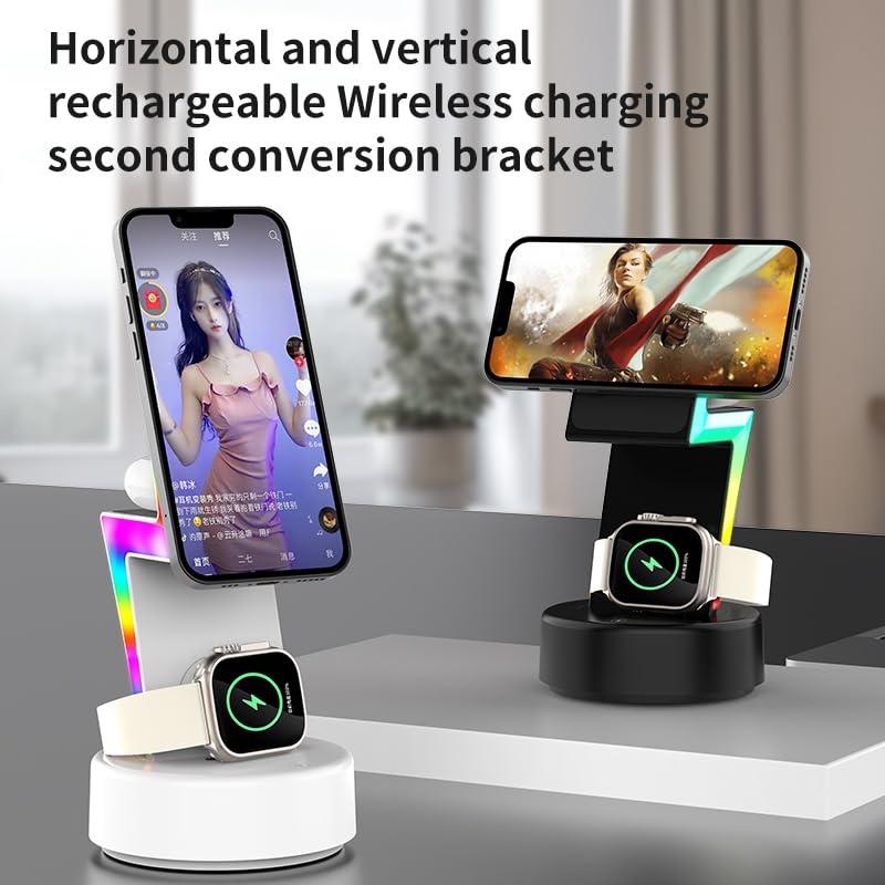 3 In 1 Rgb Light Magnetic Phone Holder With Wireless Charging - Black