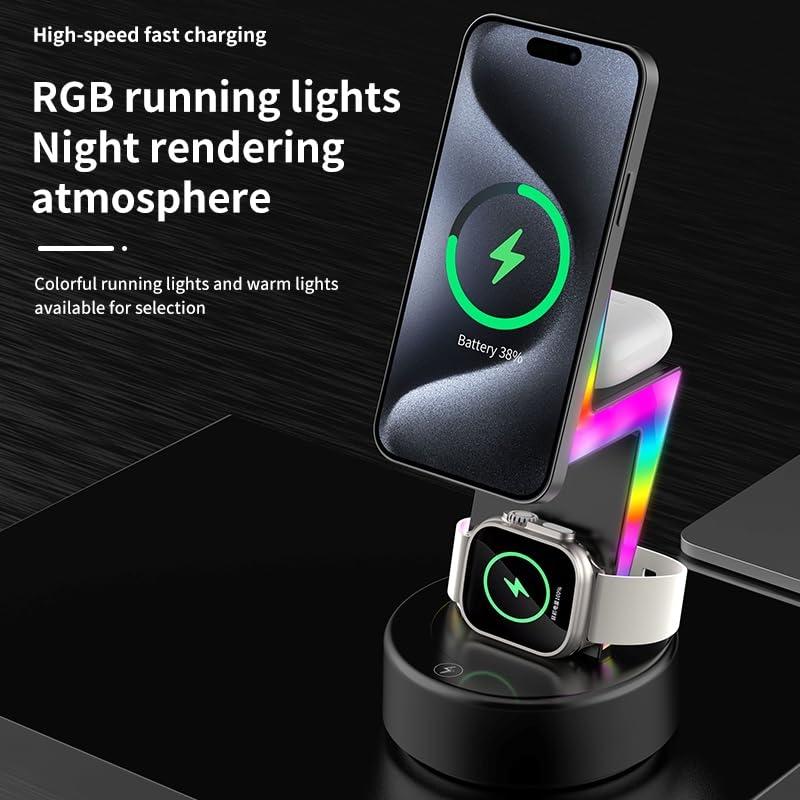 3 In 1 Rgb Light Magnetic Phone Holder With Wireless Charging - Black