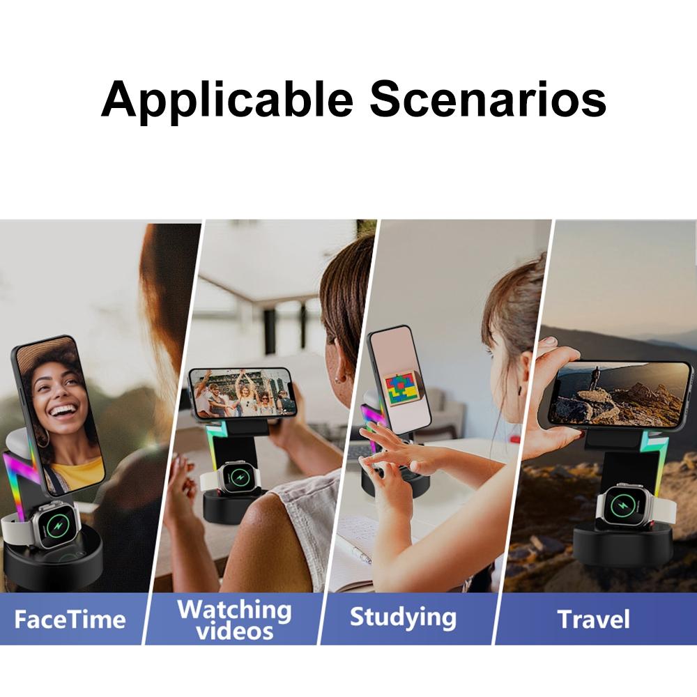 3 In 1 Rgb Light Magnetic Phone Holder With Wireless Charging - Black