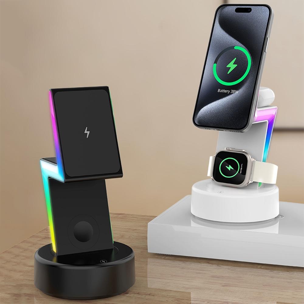3 In 1 Rgb Light Magnetic Phone Holder With Wireless Charging - Black