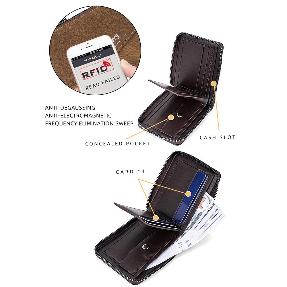 Retro Rfid Blocking Zip Wallet with Short Coin Pocket - Coffee
