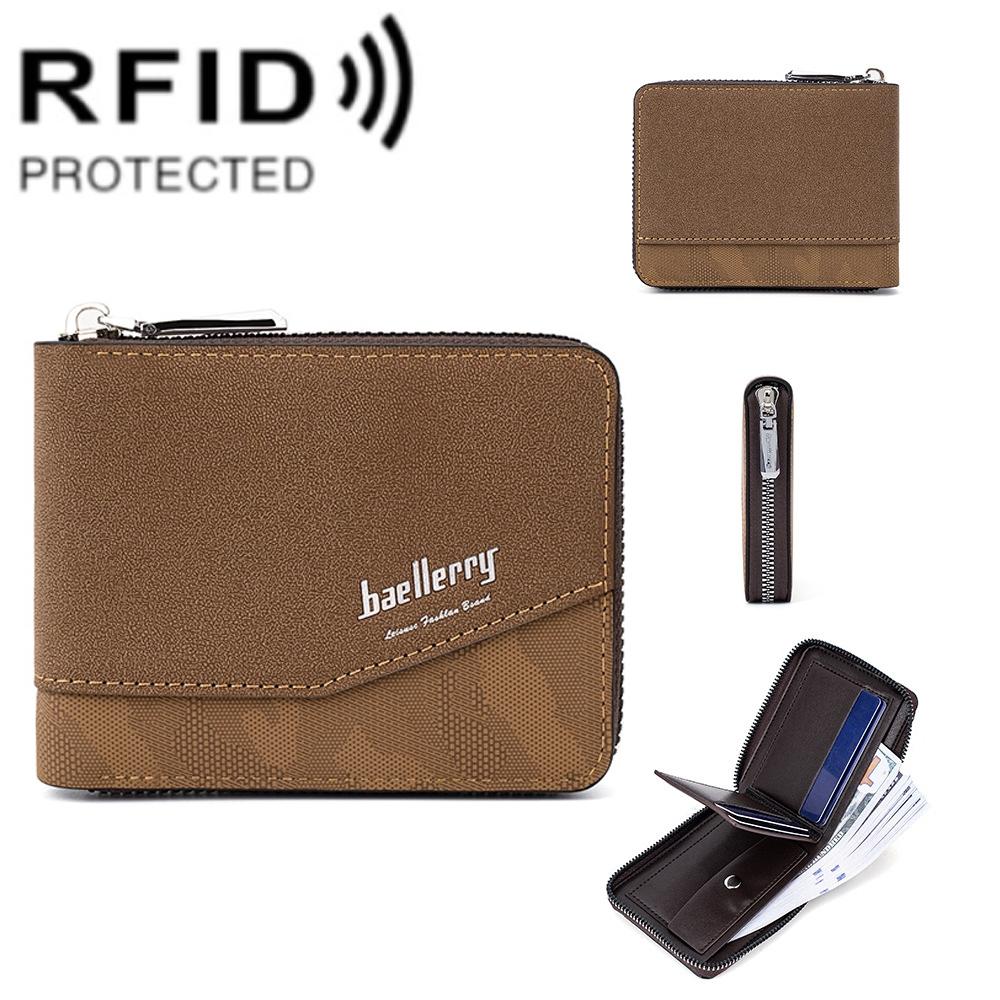 Retro Rfid Blocking Zip Wallet with Short Coin Pocket - Coffee