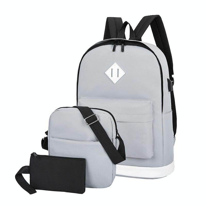 Versatile Student Backpack with Usb Port - College Style - Light Grey