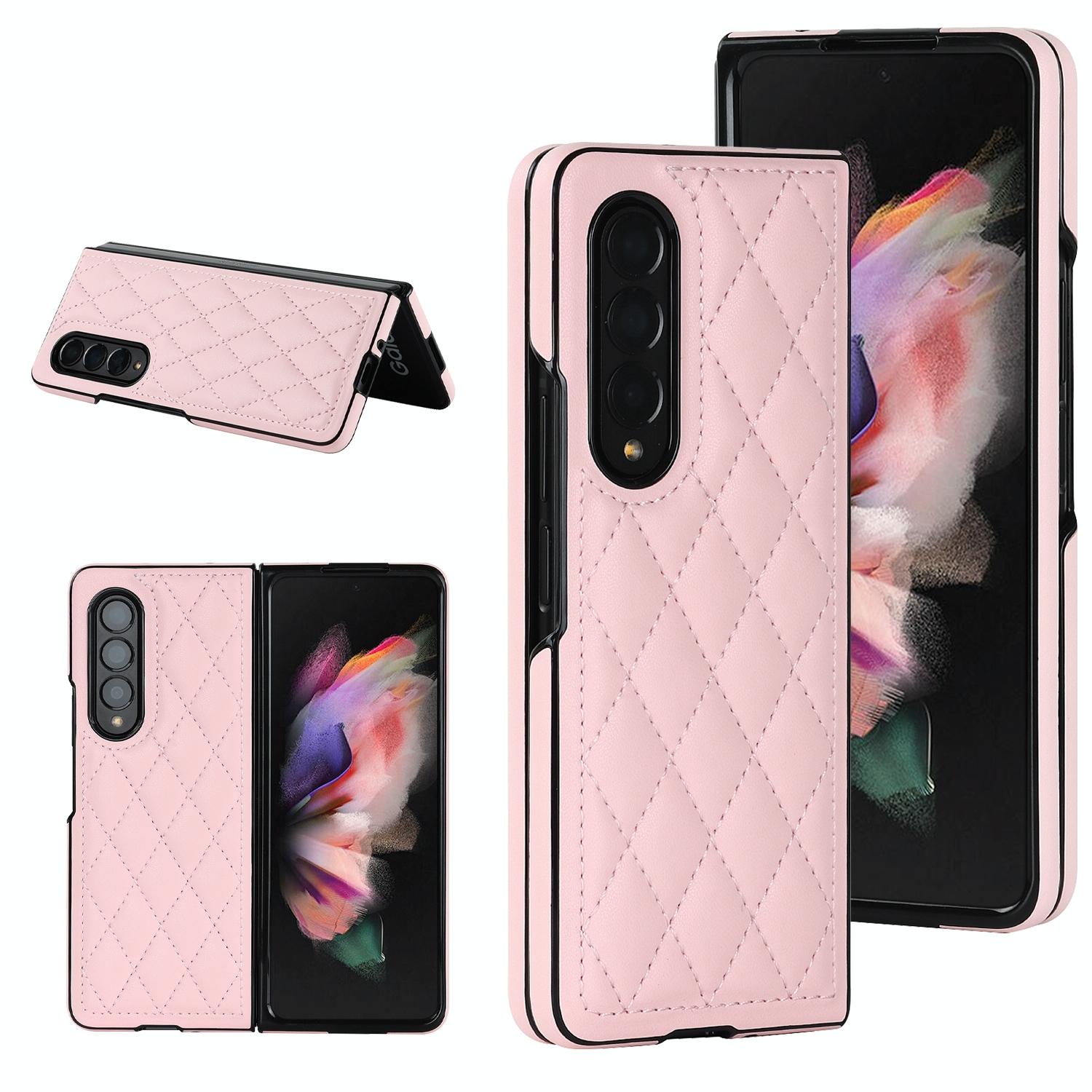 For Samsung Galaxy Z Fold4 5G Foldable Microfiber Phone Case - Rhombic Design - Red