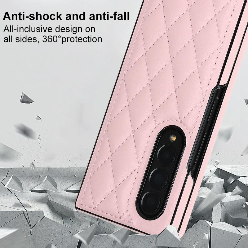 For Samsung Galaxy Z Fold4 5G Foldable Microfiber Phone Case - Rhombic Design - Red
