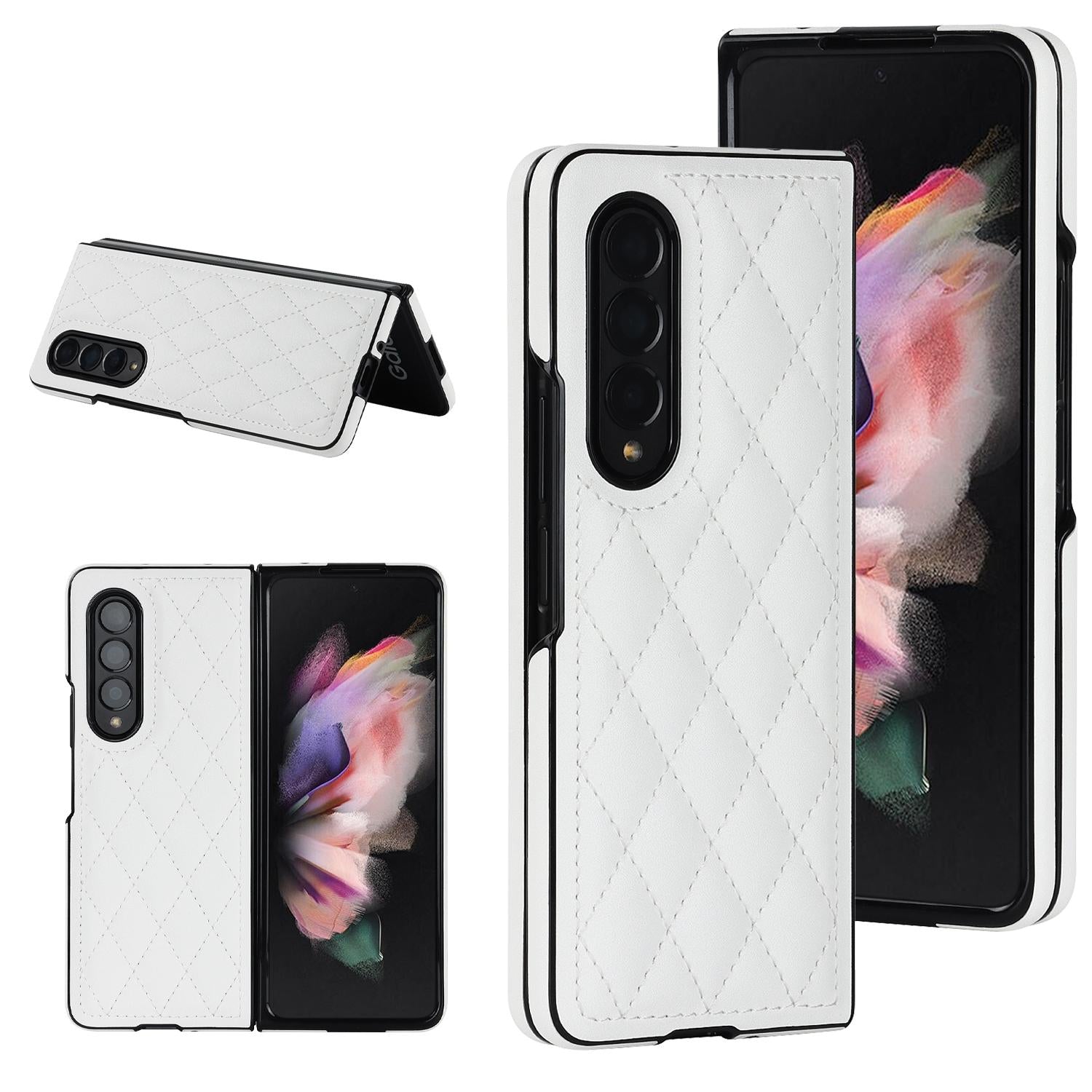 For Samsung Galaxy Z Fold4 5G Foldable Microfiber Phone Case - Rhombic Design - Red