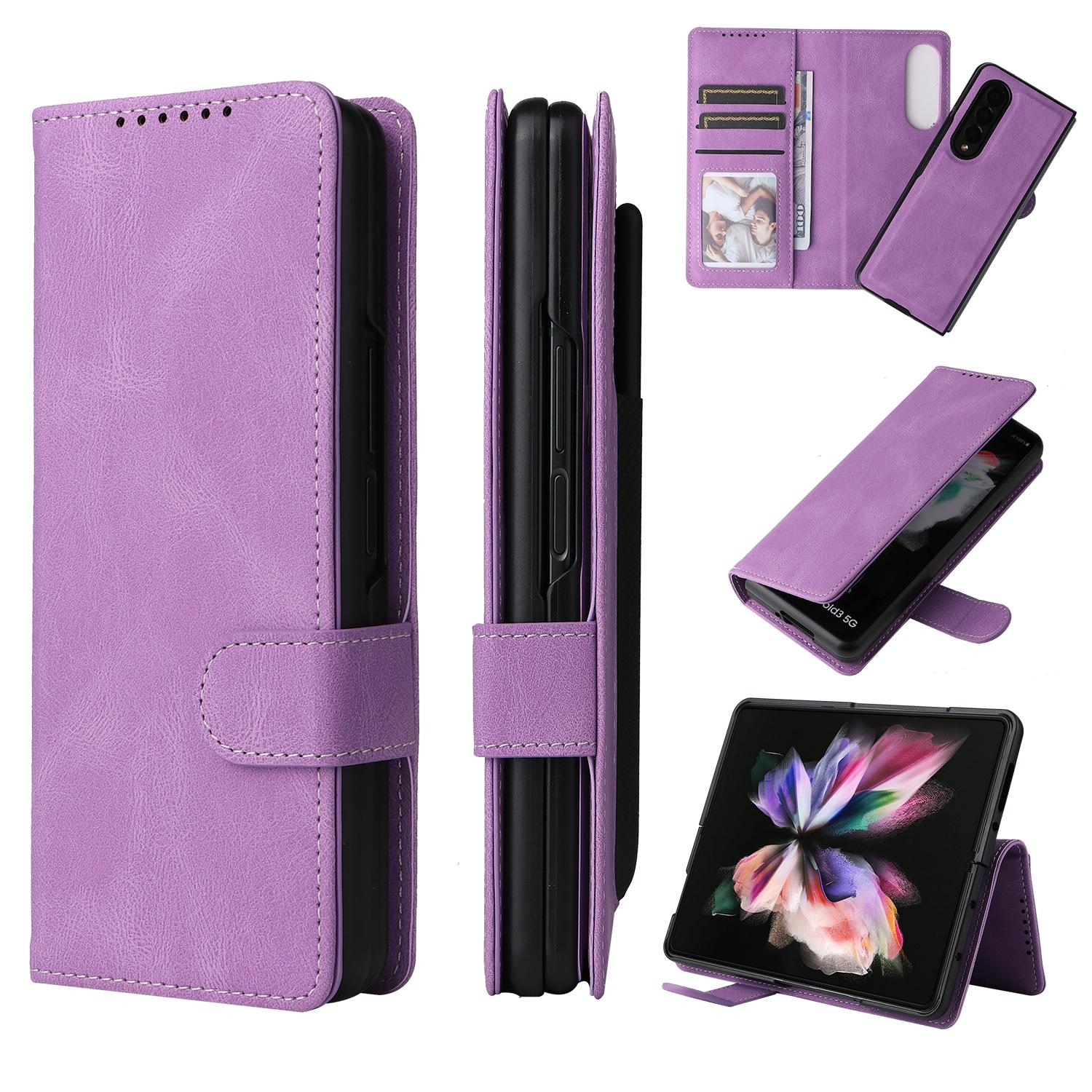 For Samsung Galaxy Z Fold4 5G Foldable Leather Case - Detachable - Purple