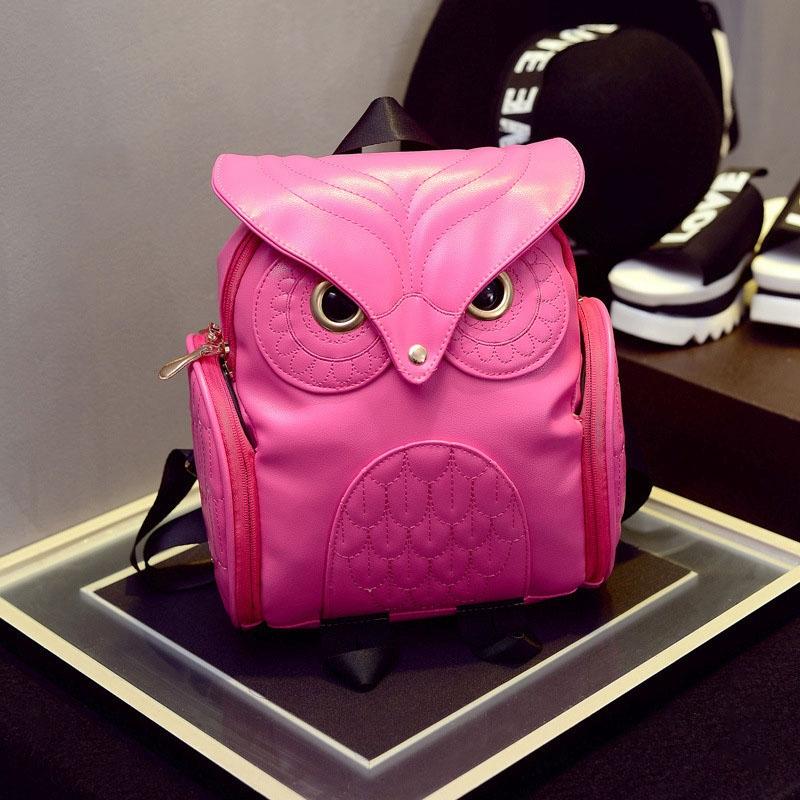 Women Owl Print Pu Backpack - Colourful and Stylish - Pink