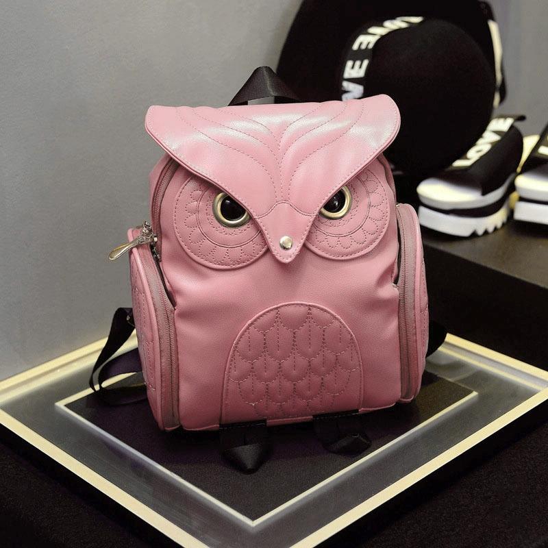 Women Owl Print Pu Backpack - Colourful and Stylish - Pink