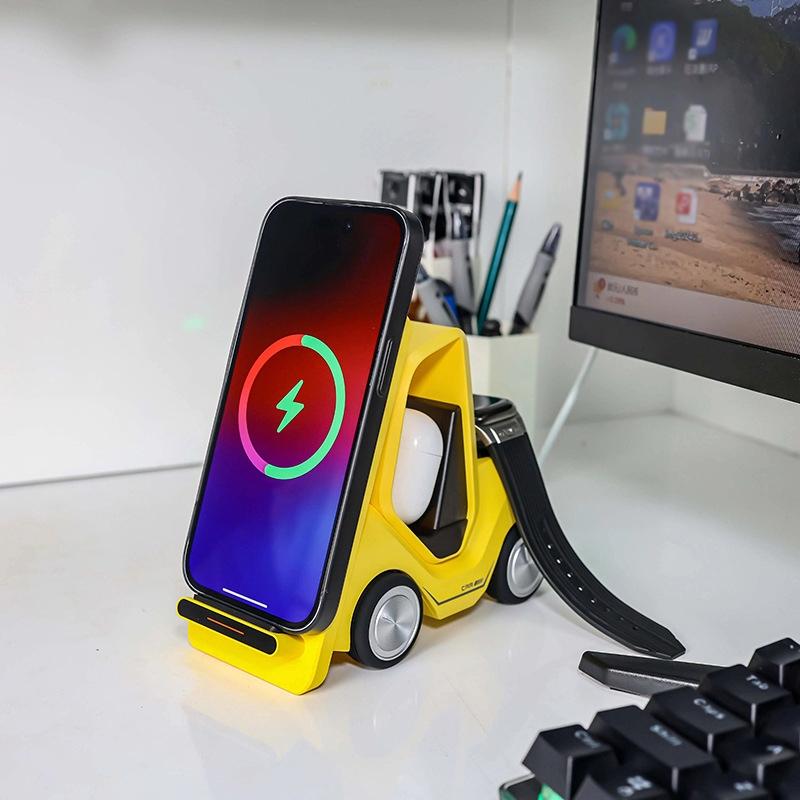 15W 3 In 1 Forklift Wireless Charger With Led Light - Orange