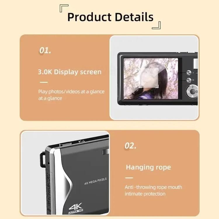 3.0-inch Autofocus 4k Hd Digital Camera with Hd Screen - White
