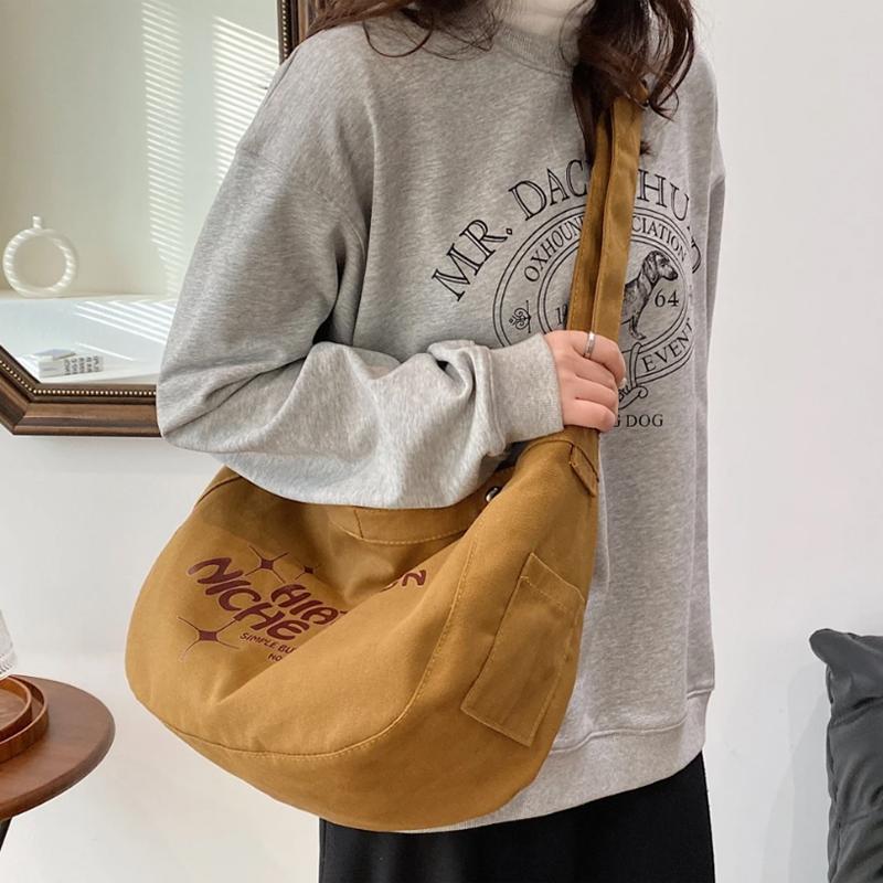 Printed Letter Canvas Tote For Women Spacious & Casual - Khaki