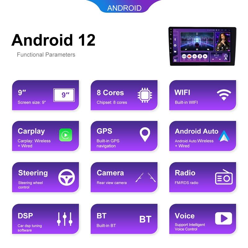 9 Inch 8-Core Carplay Android Navigation Monitor 2 + 32G Memory - Standard + Ahd Camera 2 + 32G