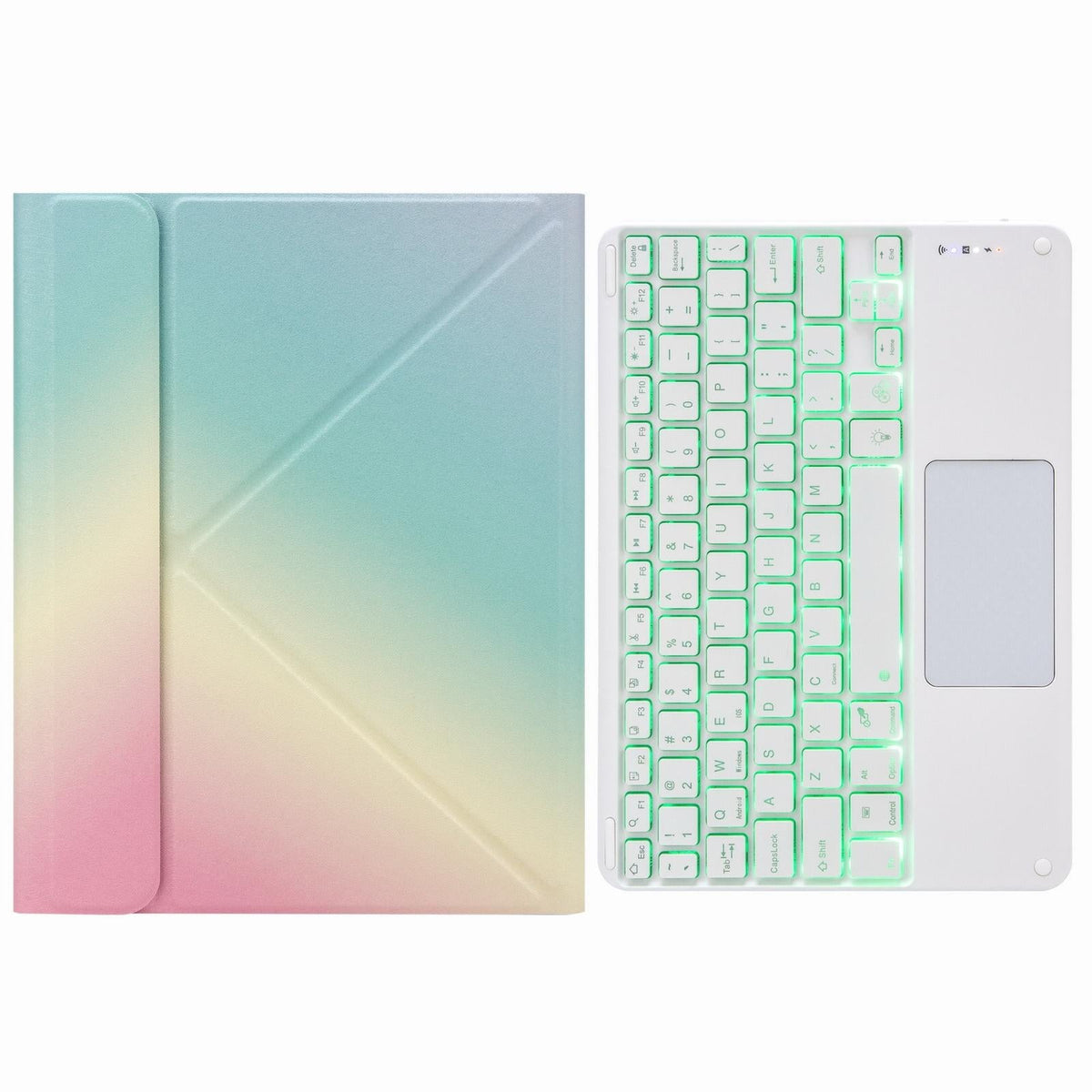 Bluetooth Keyboard Leather Case For Ipad 10.2 / Pro 10.5 - Touch Backlight Three-Fold Holder - Dark Night Green