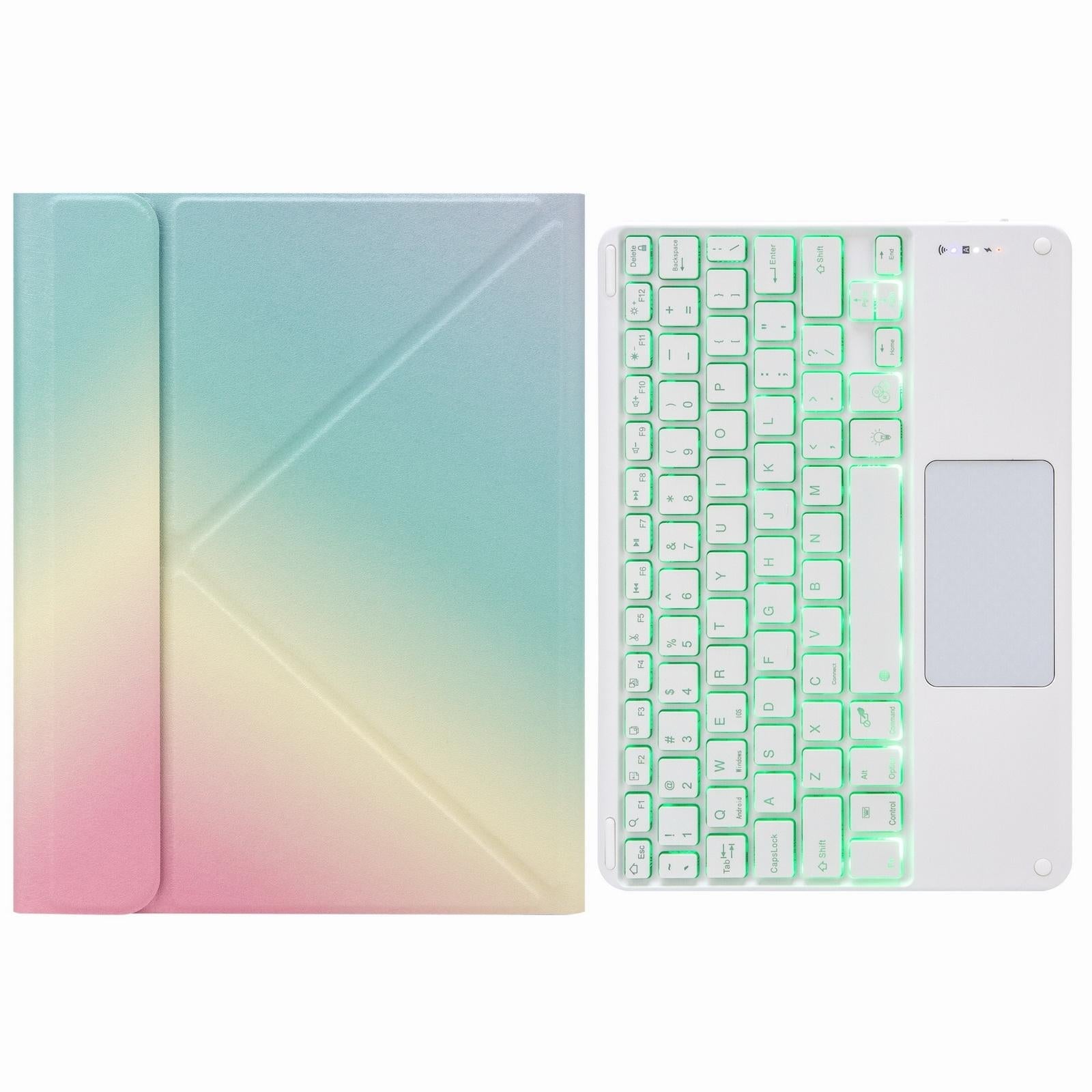 Bluetooth Keyboard Leather Case For Ipad 10.2 / Pro 10.5 - Touch Backlight Three-Fold Holder - Dark Night Green