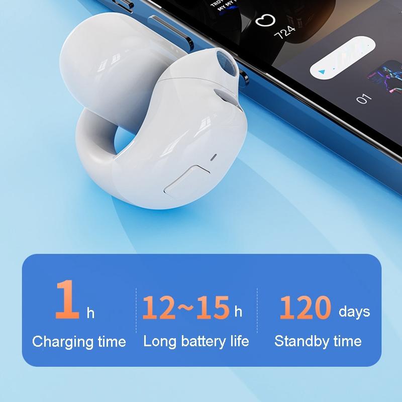 Wireless Clip-on Bluetooth Earphone for Sports and Gaming - White