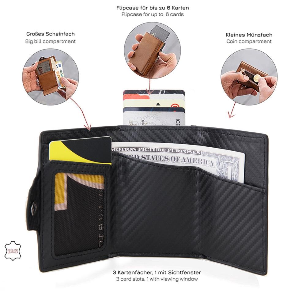 Carbon Fiber Rfid Zipper Card Holder - Sleek and Secure - Black