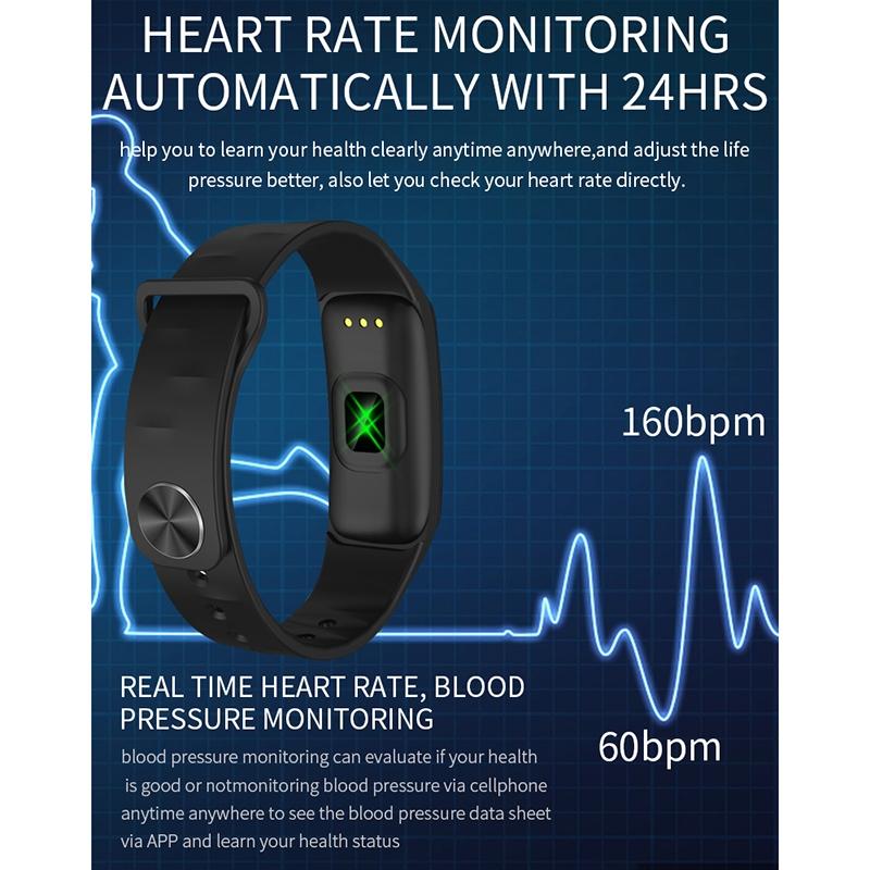 Waterproof Smart Bracelet With Step Heart And Sleep Monitoring - Ip67 - Black