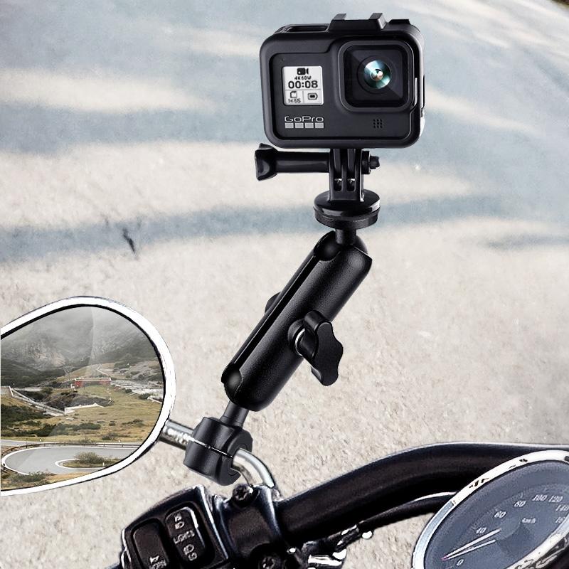 Motorcycle Rearview Mirror Mount for Action Cameras - 9cm Rod 20mm Ball Head Tripod Adapter