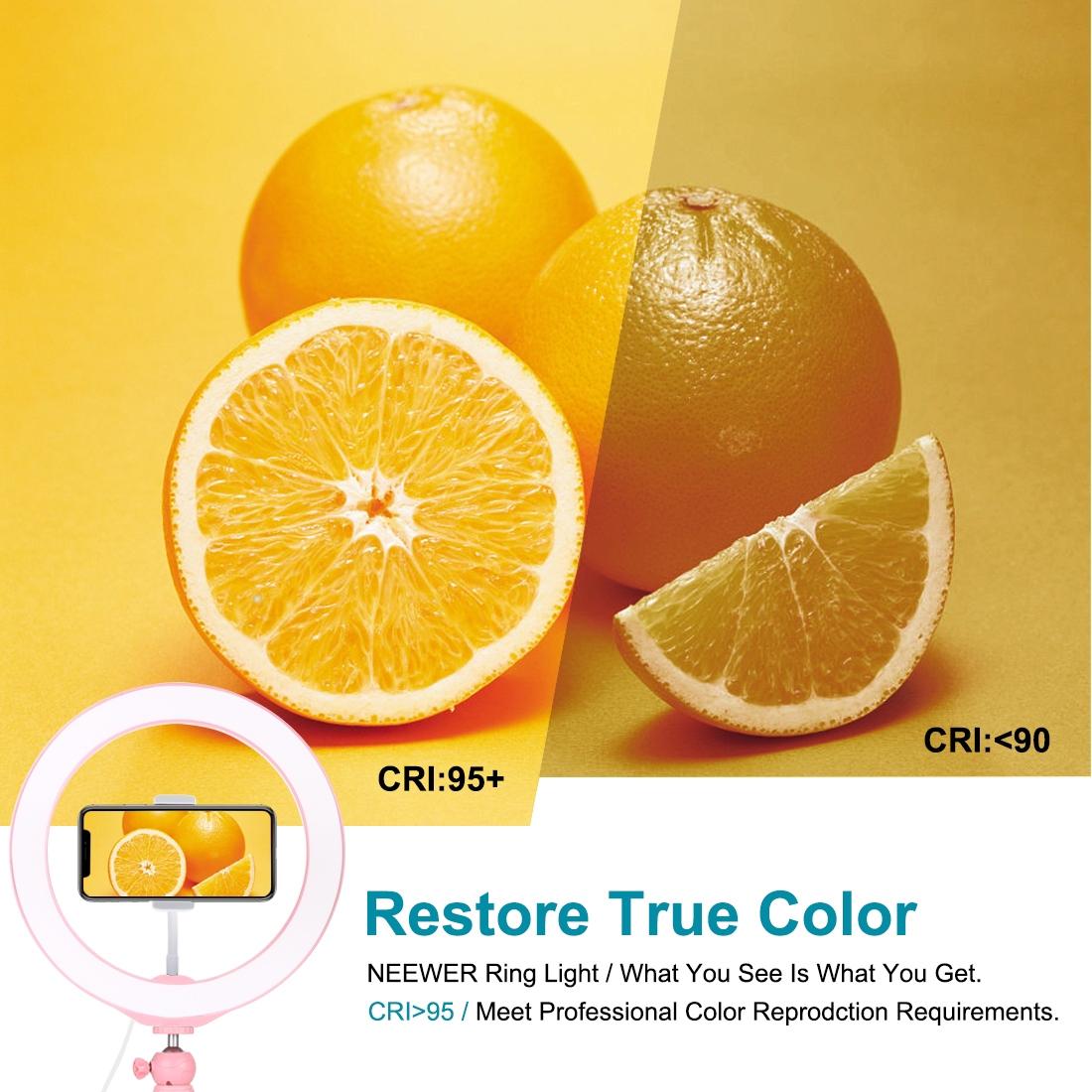 10.2 Selfie Beauty Light with Tripod Mount and Usb 3 Modes Dimmable Led Ring for Vlogging and Photography Cold Shoe Ball Head and Phone Clamp - Black