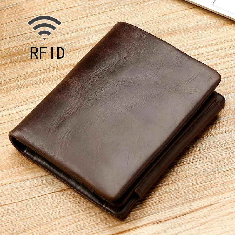 Multi-Functional Oil Wax Leather Rfid Wallet - Black