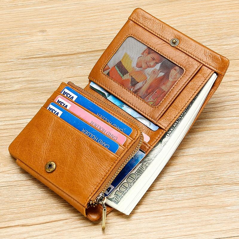 Multi-Functional Oil Wax Leather Rfid Wallet - Black