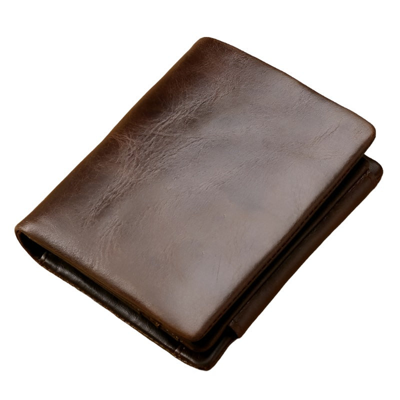 Multi-Functional Oil Wax Leather Rfid Wallet - Black