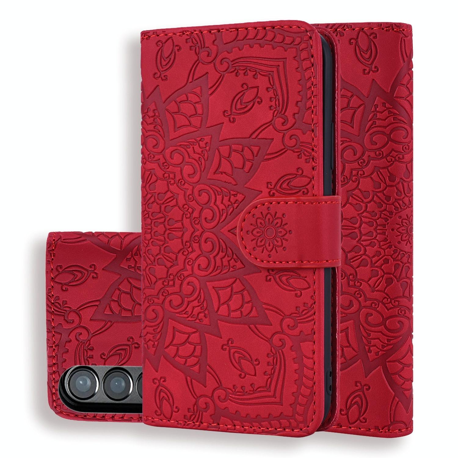 For Samsung Galaxy Z Fold4 5G Dual Fold Mandala Leather Case - Embossed Design - Black