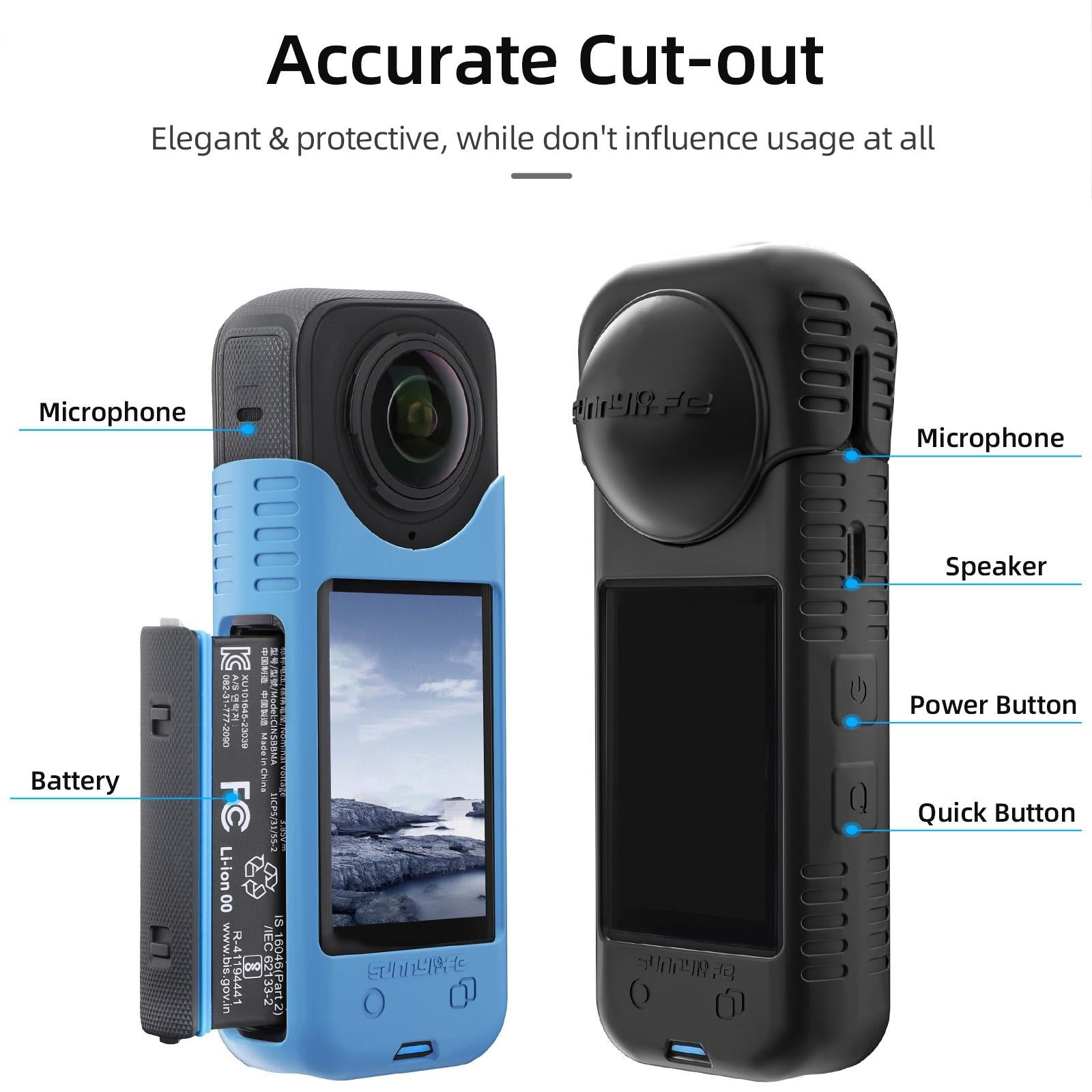 Silicone Shockproof Case and Lens Cover for Insta360 X4 by Sunnylife - Blue - Lens Body Cover Kit
