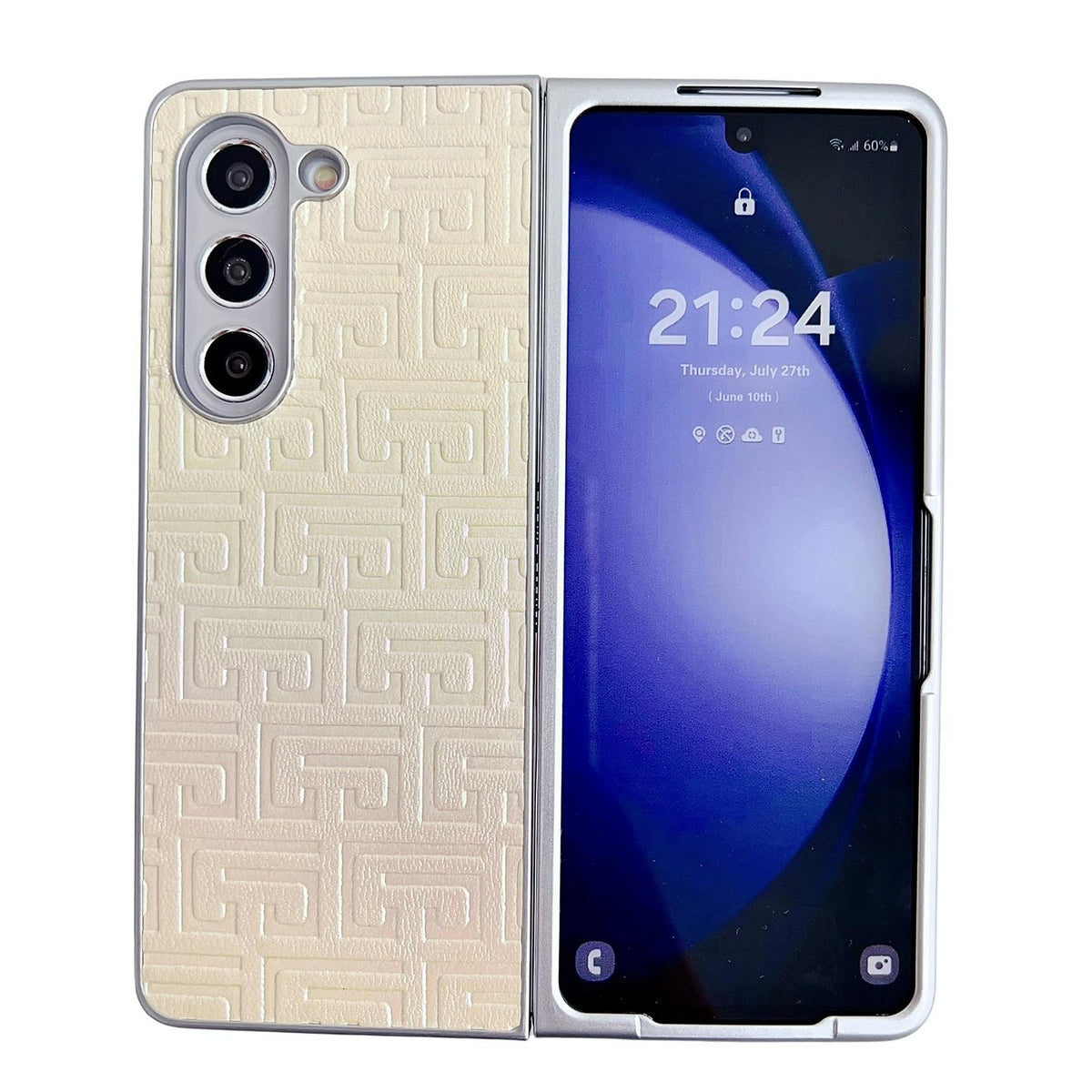 For Samsung Galaxy Z Fold4 5G Geometric Gradient Leather Phone Case - Pearlescent Finish - Gold