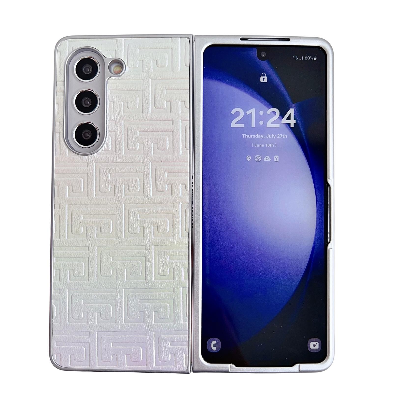 For Samsung Galaxy Z Fold4 5G Geometric Gradient Leather Phone Case - Pearlescent Finish - Gold