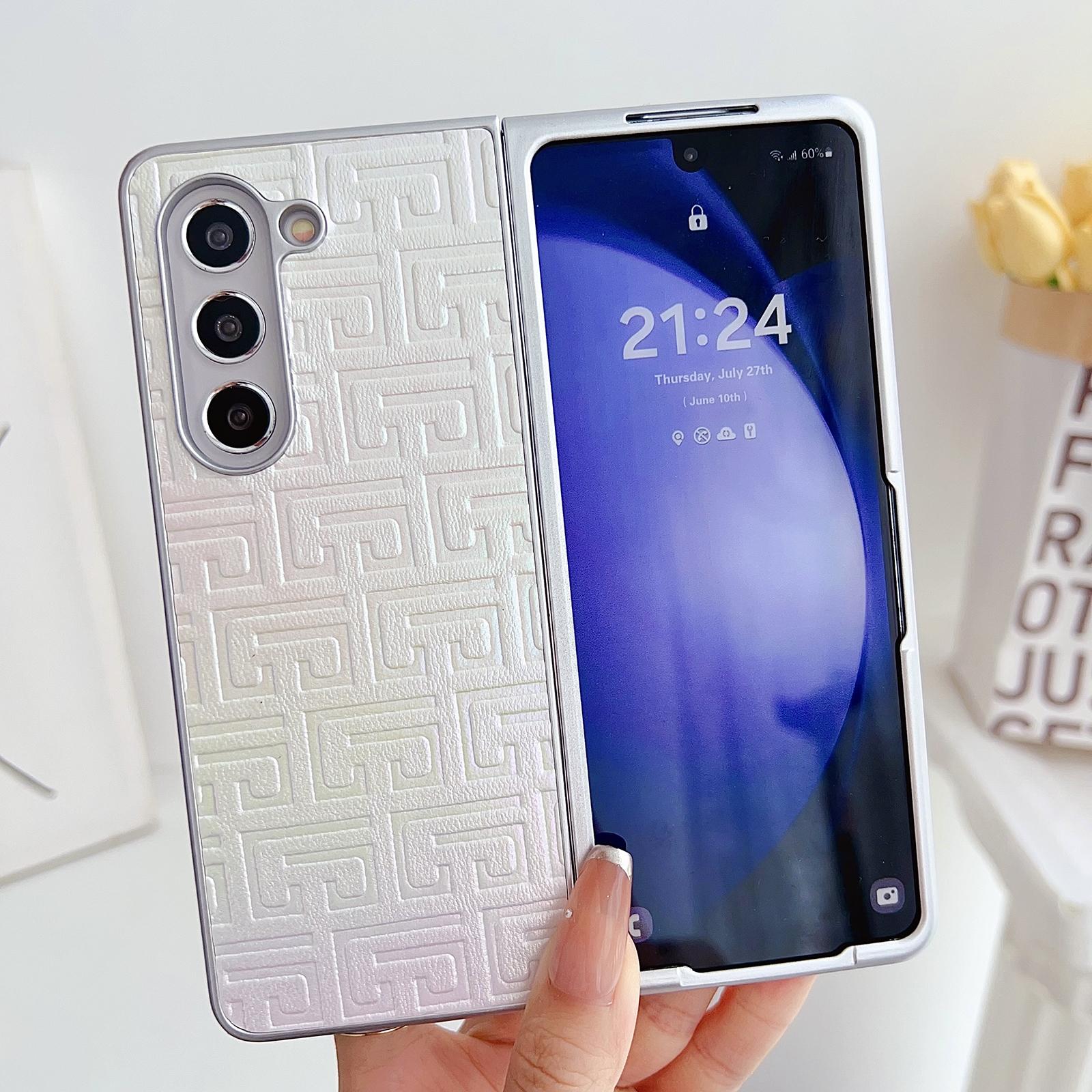 For Samsung Galaxy Z Fold4 5G Geometric Gradient Leather Phone Case - Pearlescent Finish - Gold