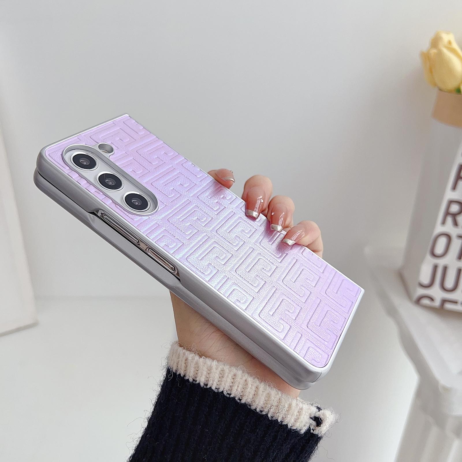 For Samsung Galaxy Z Fold4 5G Geometric Gradient Leather Phone Case - Pearlescent Finish - Gold