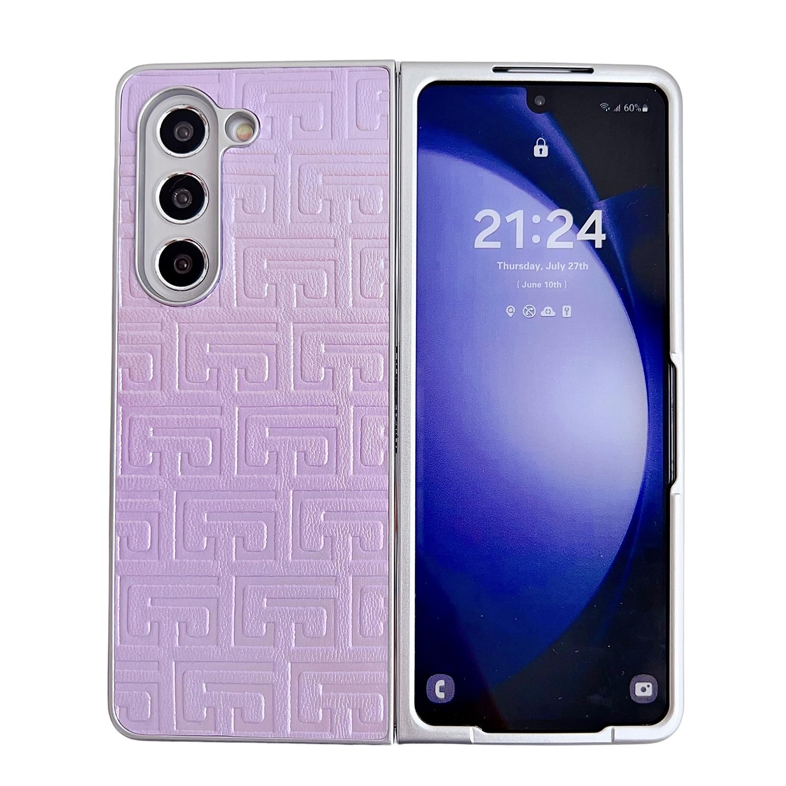For Samsung Galaxy Z Fold4 5G Geometric Gradient Leather Phone Case - Pearlescent Finish - Gold