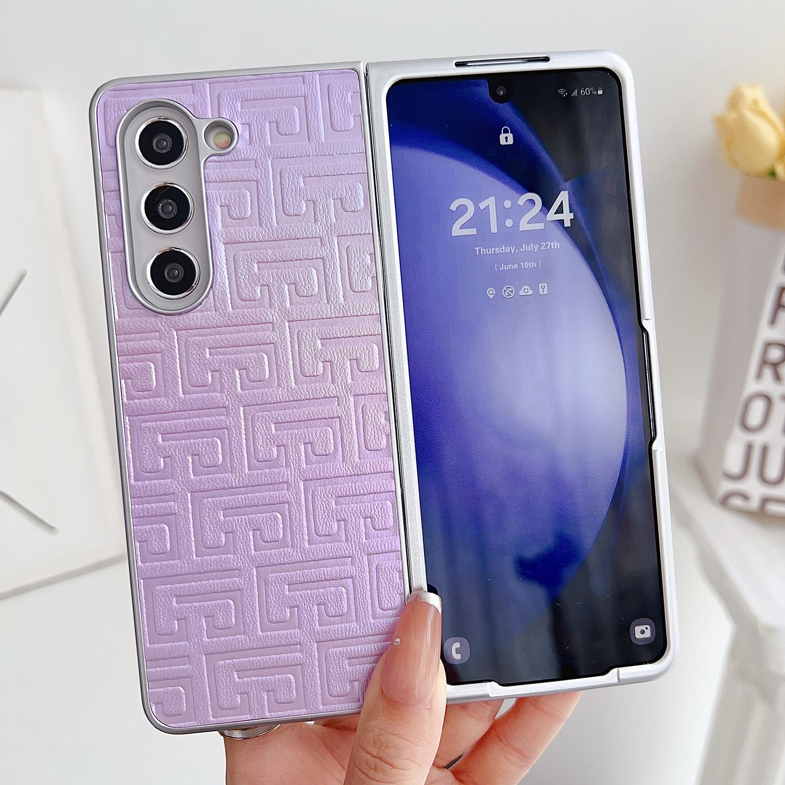 For Samsung Galaxy Z Fold4 5G Geometric Gradient Leather Phone Case - Pearlescent Finish - Gold