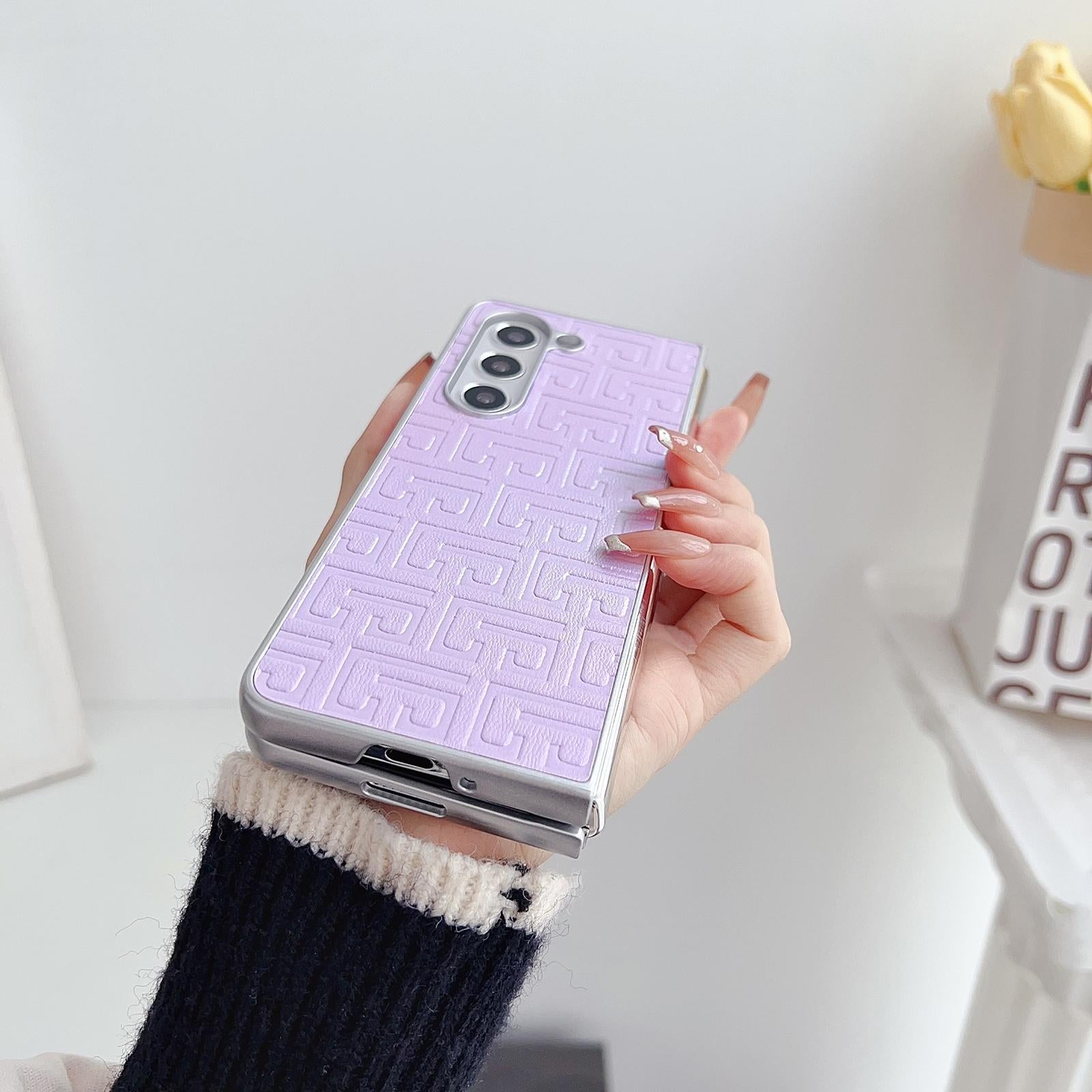For Samsung Galaxy Z Fold4 5G Geometric Gradient Leather Phone Case - Pearlescent Finish - Gold