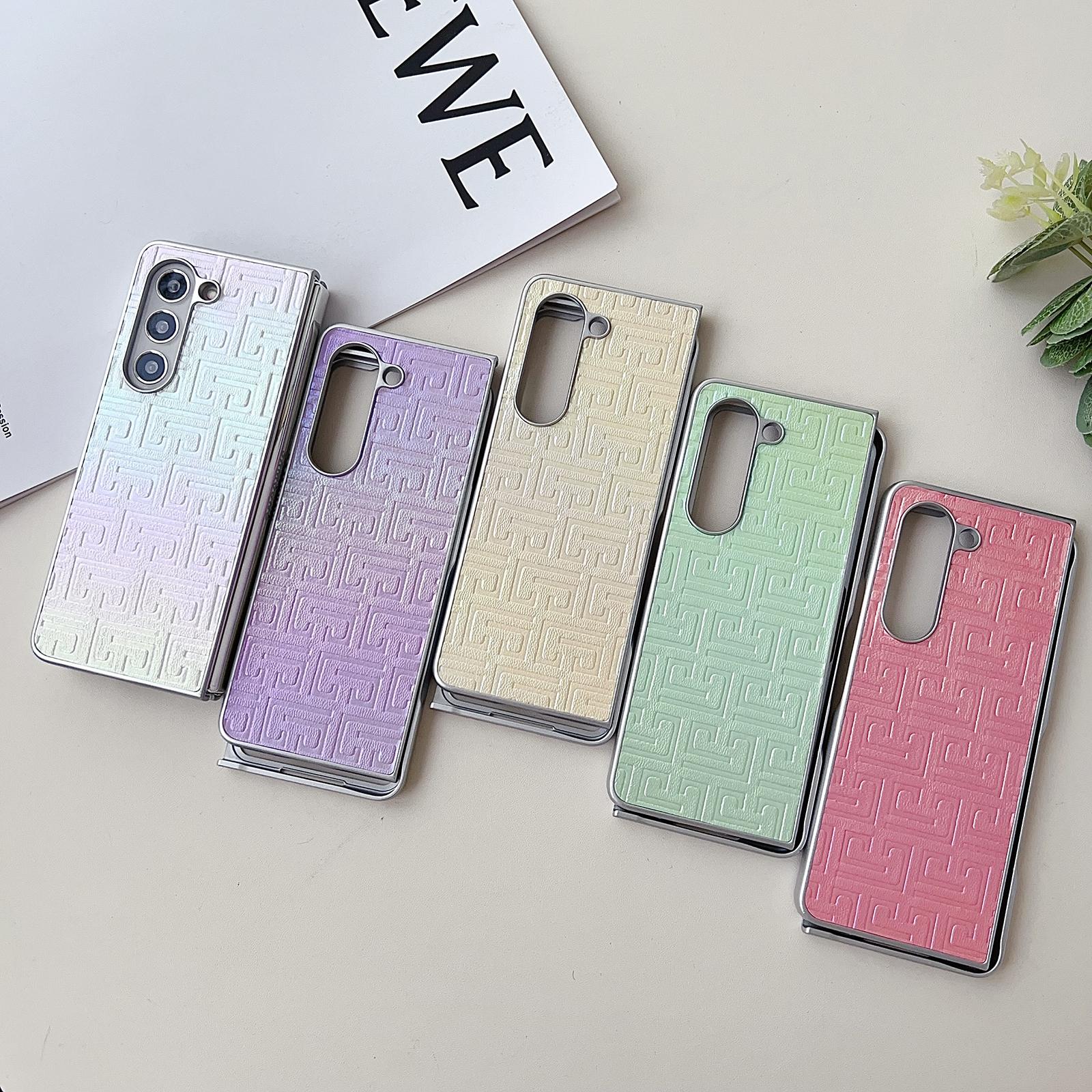 For Samsung Galaxy Z Fold4 5G Geometric Gradient Leather Phone Case - Pearlescent Finish - Gold